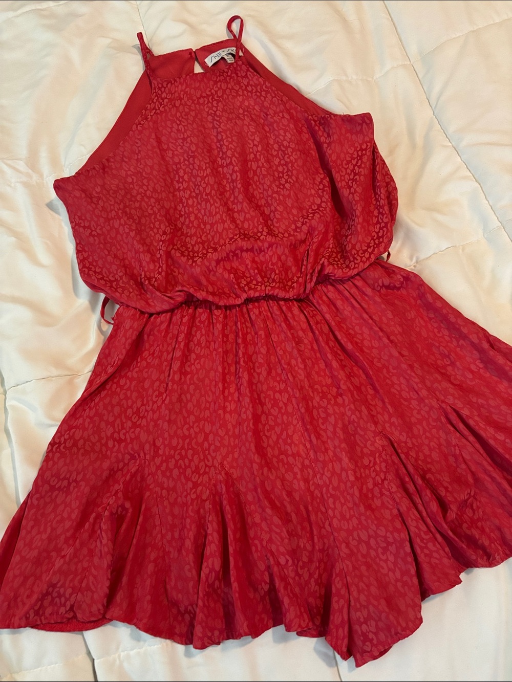 She + Sky Red Halter Romper with Subtle Animal Texture